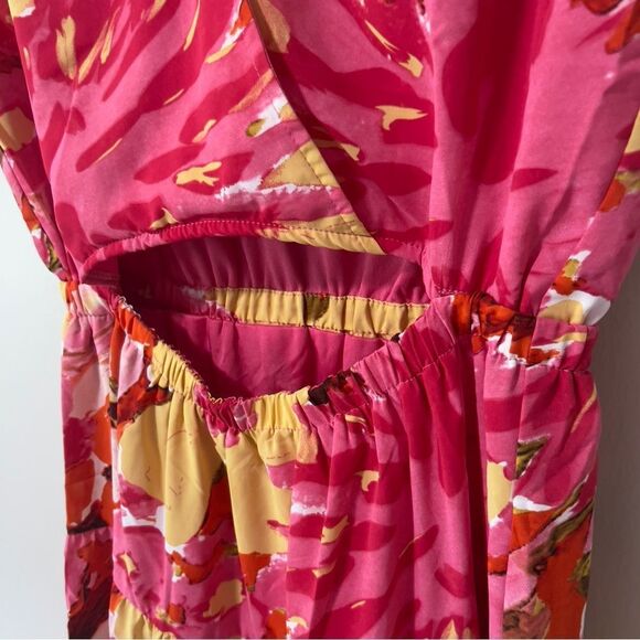 Entro Womens Sleeveless Multicolor V Neck Cut Out Tiered Floral Maxi Dress Large - Picture 6 of 11